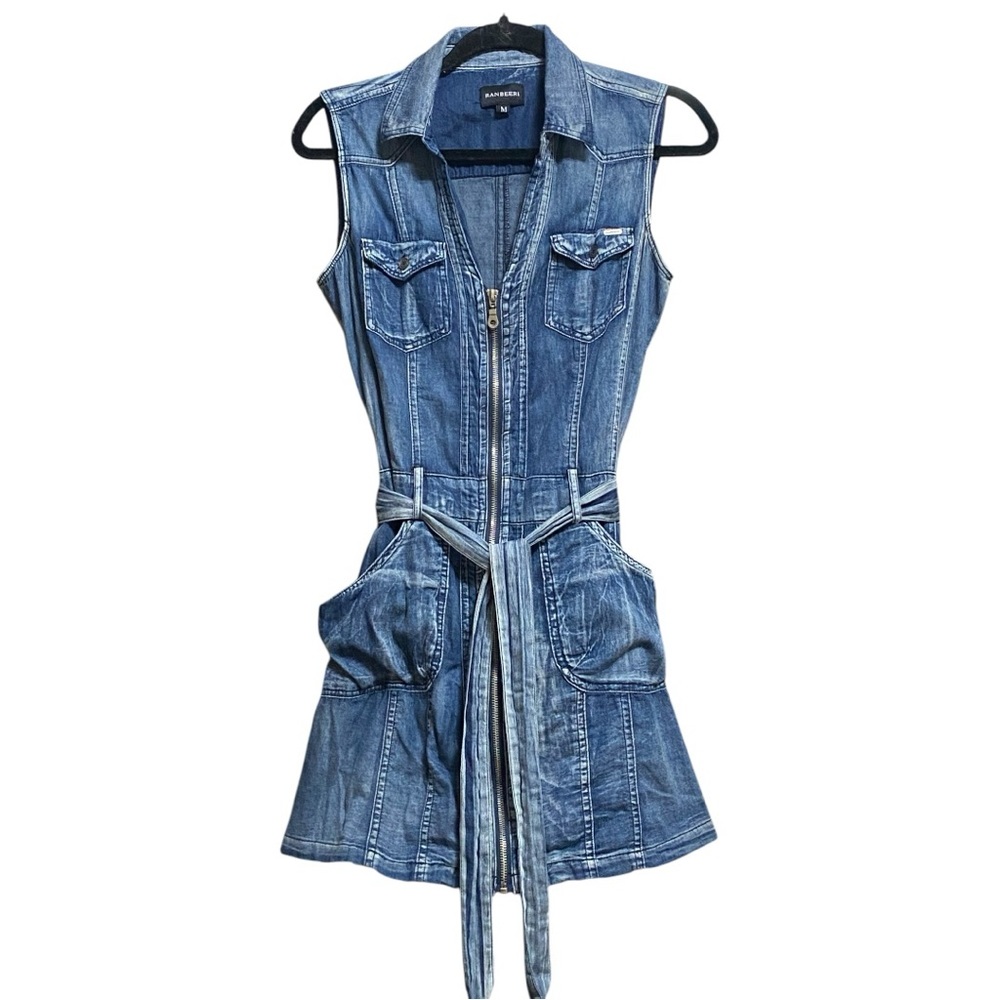 Blue Sleeveless A-Line Midi Dress with Notched Collar